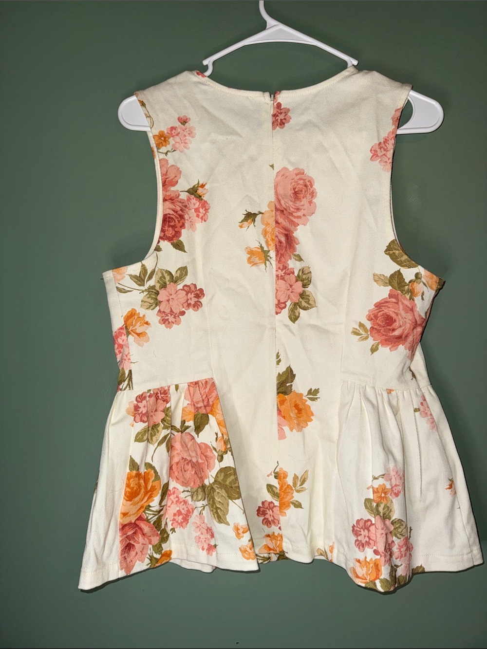 Entro Viviana Cream Floral Denim Matching Set Wide Leg Peplum Large - Picture 11 of 12